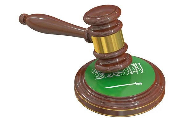 Gavel de madeira com bandeira da Arábia Saudita, renderização 3D — Fotografia de Stock