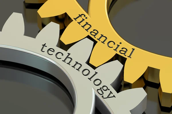 Conceito de tecnologia financeira nas engrenagens, renderização 3D — Fotografia de Stock