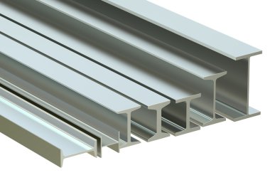 Yapısal kirişler, çelik metal H-kiriş haddelenmiş. 3D render