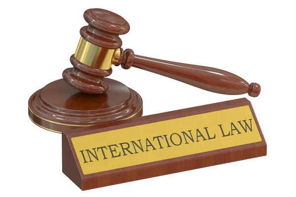Concept van het Internationaal Gerechtshof met hamer. 3D-rendering — Stockfoto