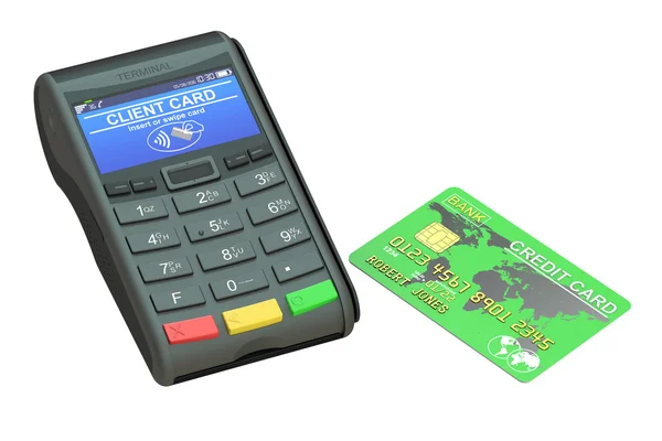 Terminal POS y tarjeta de crédito, renderizado 3D —  Fotos de Stock