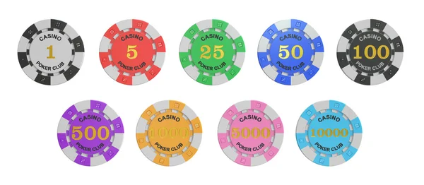 Conjunto de fichas de casino pila, renderizado 3D — Foto de Stock
