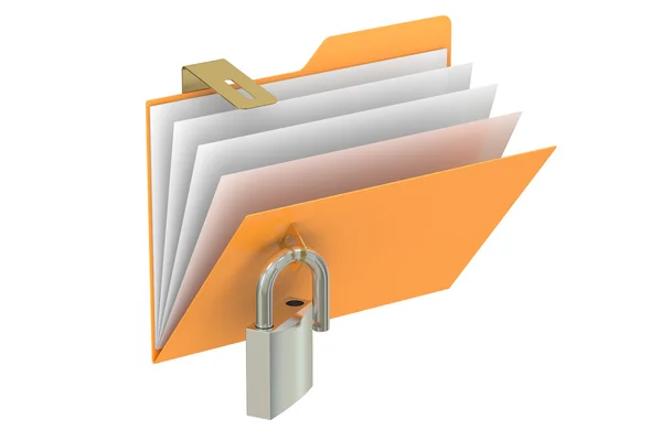 Folder with opened padlock, 3D rendering — Stock Photo, Image