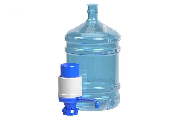 Бутылка питьевой воды с насосом, 3D рендеринг — стоковое фото