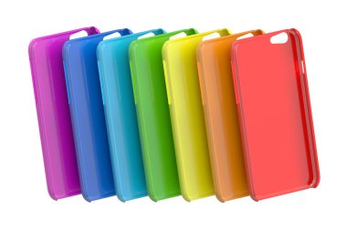 Çok renkli cep telefonu plastik kasa. 3D render