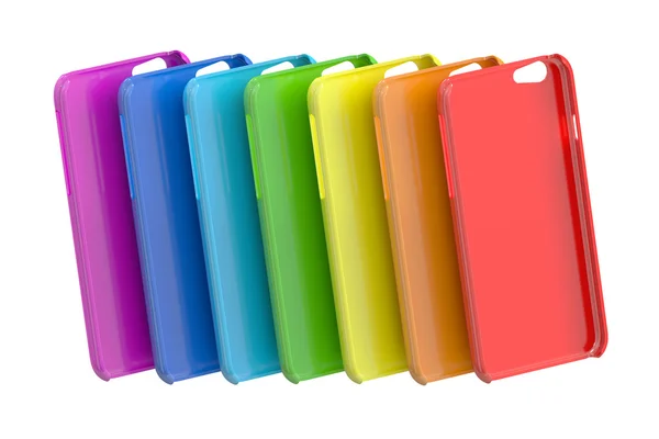 Mehrfarbige Handyhüllen. 3D-Darstellung — Stockfoto