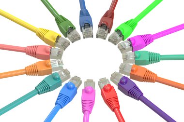 çok renkli bilgisayar ağ kabloları, 3d render