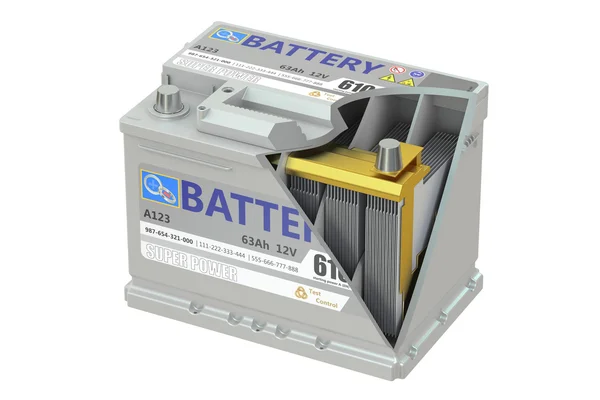 Un corte de una batería de coche, representación 3D — Foto de Stock