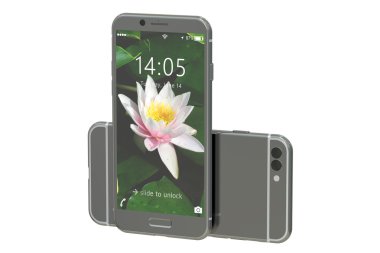 Modern smartphone ön ve arkadan görünüm, 3d render