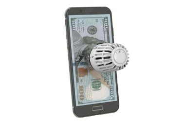 Tasarruflu kavramı modern termostat ve telefon, 3d ile parçalamak