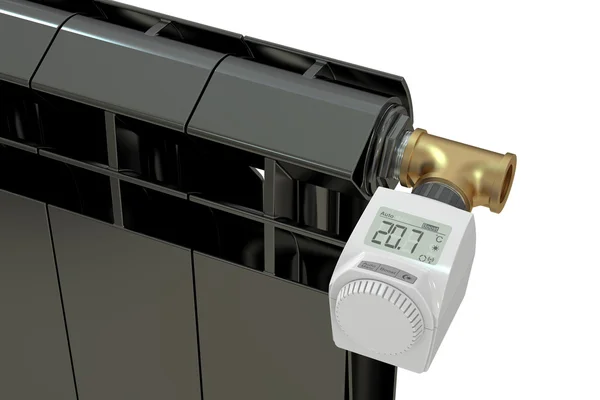 Topný radiátor s digitálním radiátor termostatický ventil, 3d re — Stock fotografie