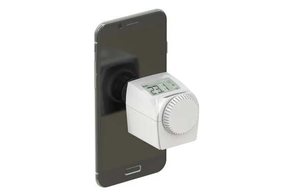 Energeticky úsporné pojetí s moderním termostat a telefon, 3d protrhl — Stock fotografie