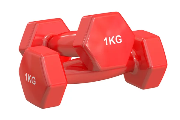 Red Dumbbells 1 kg, 3D rendering — Stock Photo, Image