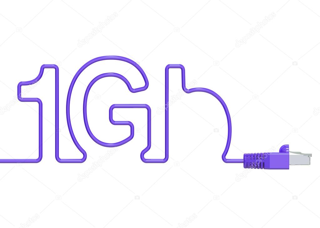 1 Gb internet concept, computer network cable. 3D rendering
