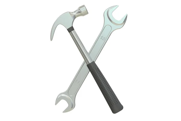 Hammer und Schraubenschlüssel, 3D-Darstellung — Stockfoto