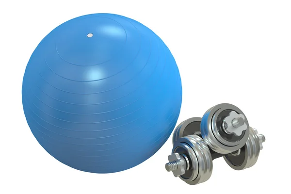 Fitball 和哑铃，3d 渲染 — 图库照片