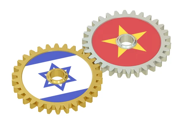 Israel og Vietnam flag på et gear, 3D rendering - Stock-foto