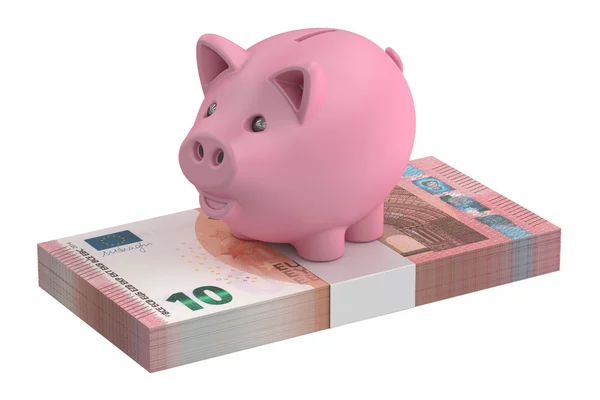 Piggy bank en 10 euro pack, 3D-rendering — Stockfoto