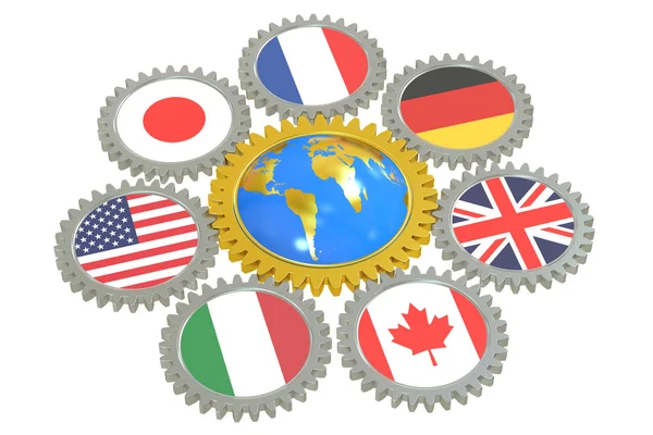 G7-Konzept, 3D-Darstellung isoliert auf weißem Hintergrund — Stockfoto