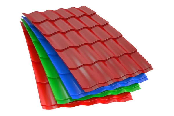 Telhas de metal de cor, renderização 3D — Fotografia de Stock
