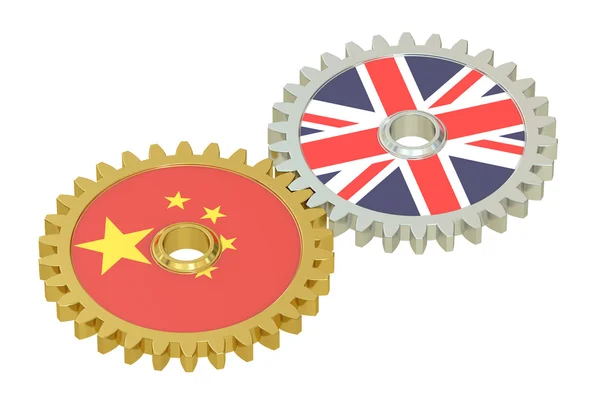 イギリスと中国の関係の概念、歯車に関するフラグ。3 d — ストック写真