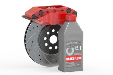 Fren hidroliği ile disk fren, 3d render
