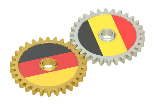 Γερμανία και το Βέλγιο σχέσεις έννοια, σημαίες σε μια γρανάζια. 3D ενοικιαζομένων — Φωτογραφία Αρχείου