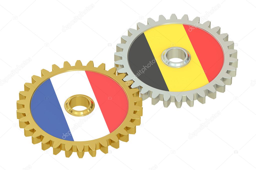 フランス ベルギー関係の概念 歯車に関するフラグ 3 D レンデ ストック写真 C Alexlmx