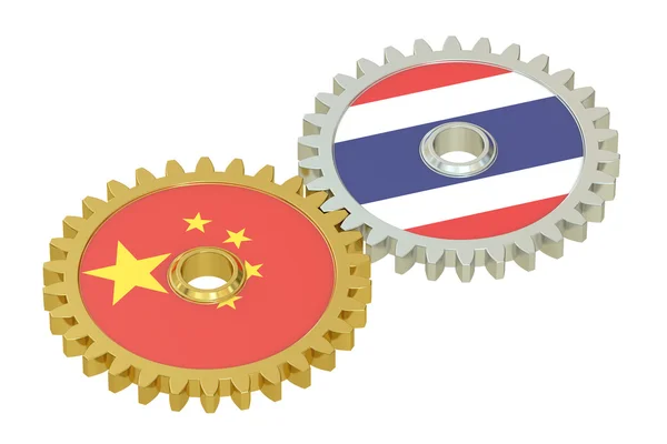 Bandeiras de Taiwan e China em engrenagens, renderização 3D — Fotografia de Stock