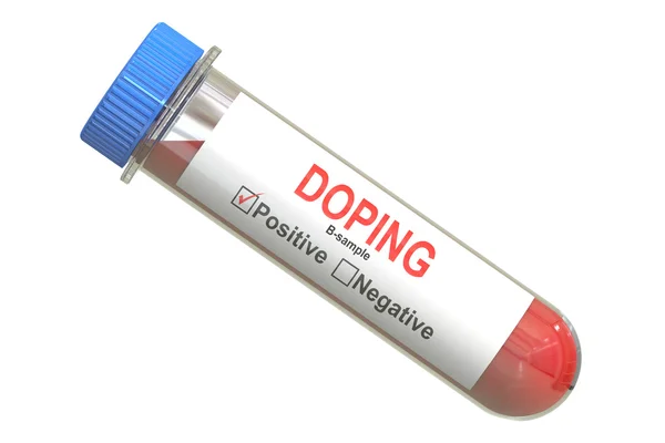 Concetto di doping, provetta con campione di sangue B, rendering 3D — Foto Stock
