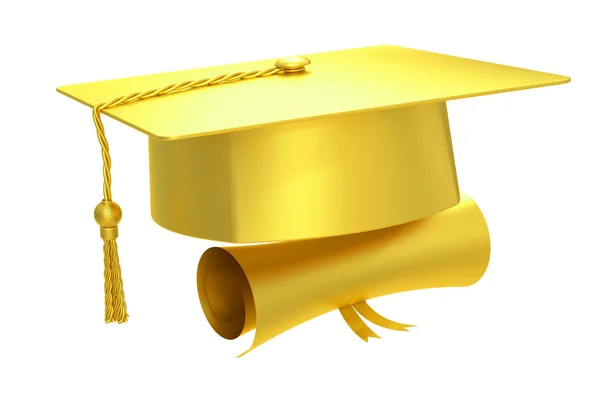 Diploma Golden Gradation Cap, rendering 3D — Foto Stock