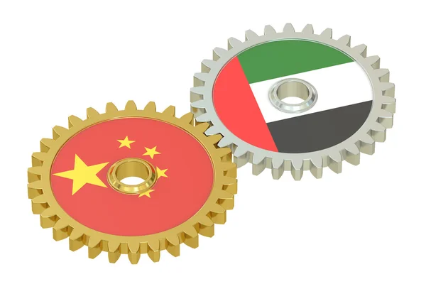 歯車、3 d レンダリングの中国とアラブ首長国連邦の旗 — ストック写真