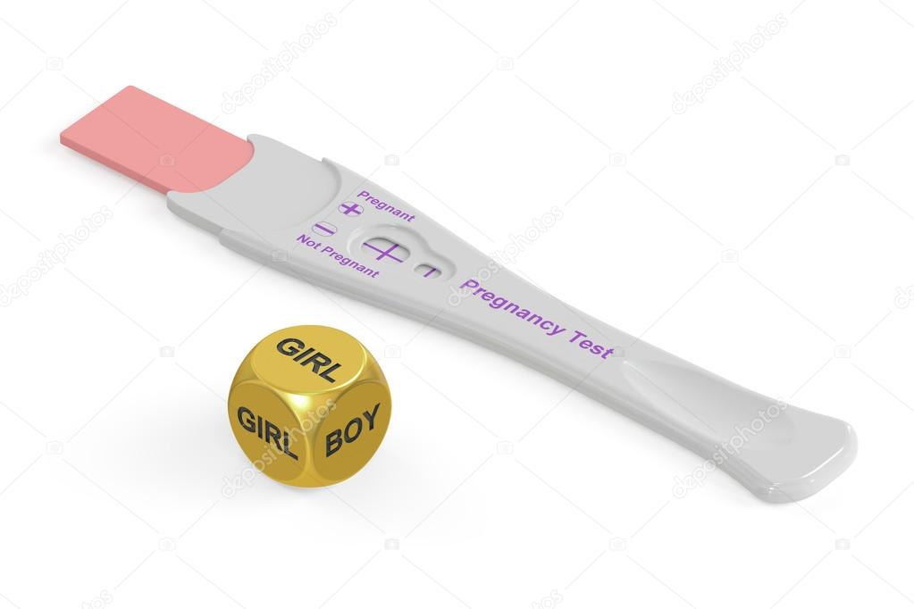 zwangerschapstest positief met dobbelstenen jongen of meisje, 3d