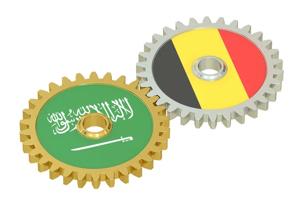 Arabie Saoudite et Belgique relations concept, drapeaux sur un engrenage. 3D — Photo