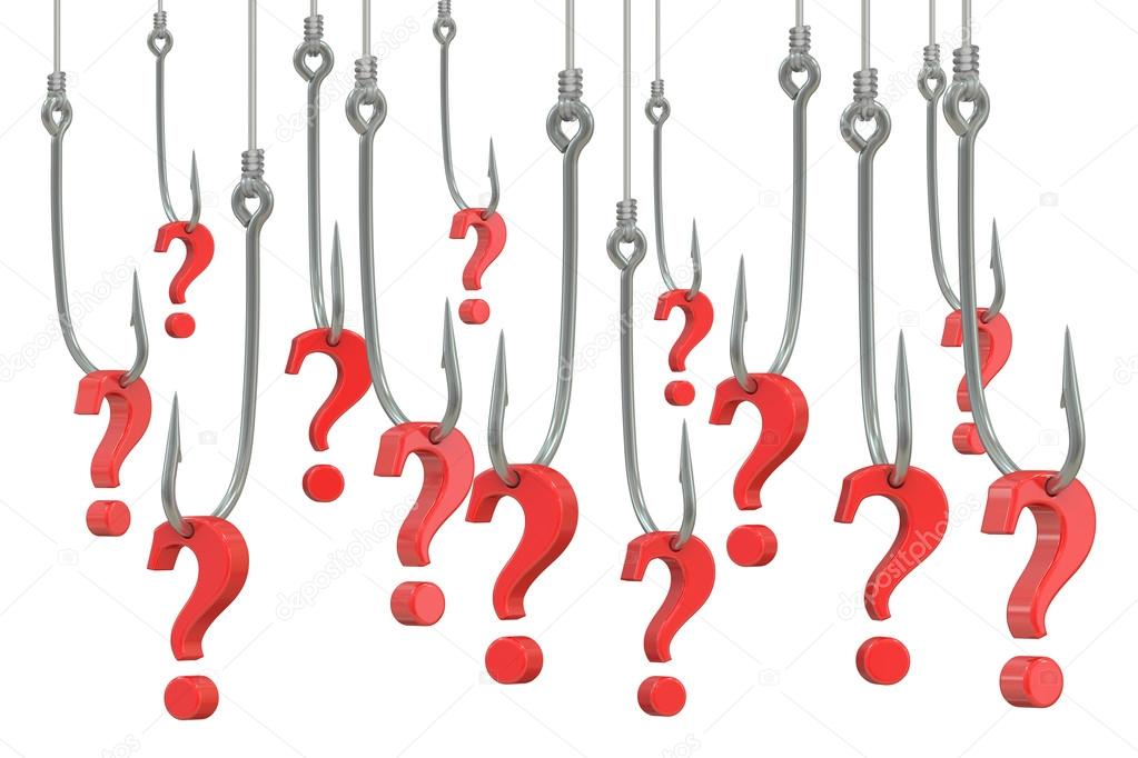 Fishing hook with question marks, 3D rendering — Stock Photo © alexlmx 112108682