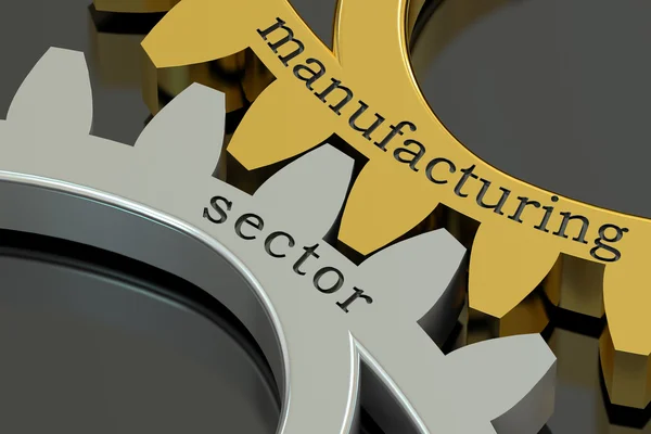 Conceito do setor de manufatura nas engrenagens, renderização 3D — Fotografia de Stock