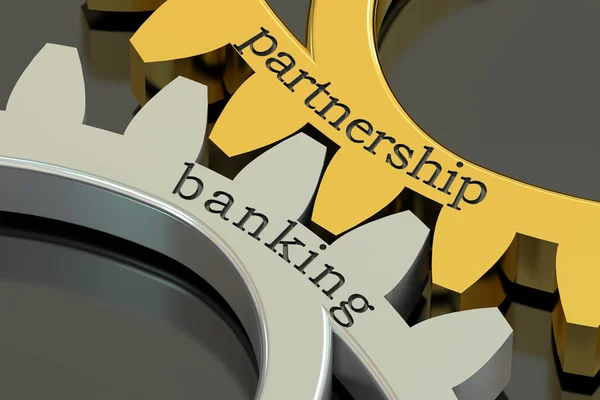 Partnership Concepto de banca en los engranajes, renderizado 3D — Foto de Stock