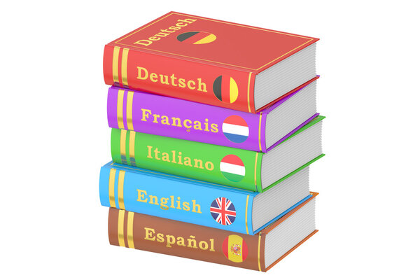 Стопка языковых книг, 3D-рендеринг
