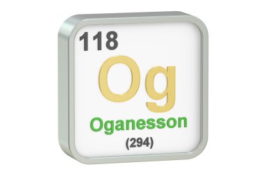 Oganesson kimyasal element, 3d render
