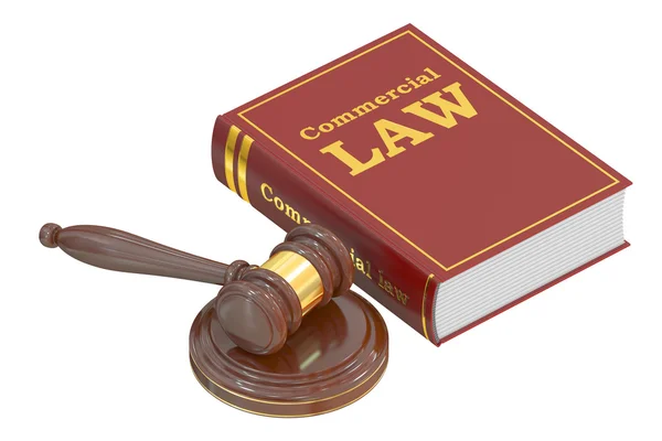 Wooden Gavel and Commercial Law Book, 3D rendering — Stock Photo, Image