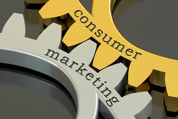 Concepto de marketing del consumidor en las ruedas dentadas, renderizado 3D — Foto de Stock