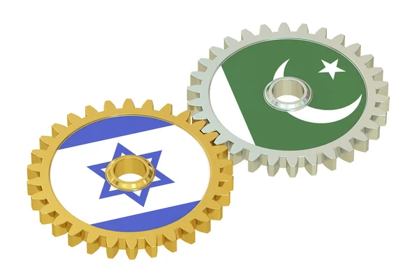 Drapeaux Israël et Pakistan sur un engrenage, rendu 3D — Photo