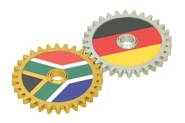 África do Sul e Alemanha bandeiras em uma engrenagem, 3D renderização — Fotografia de Stock