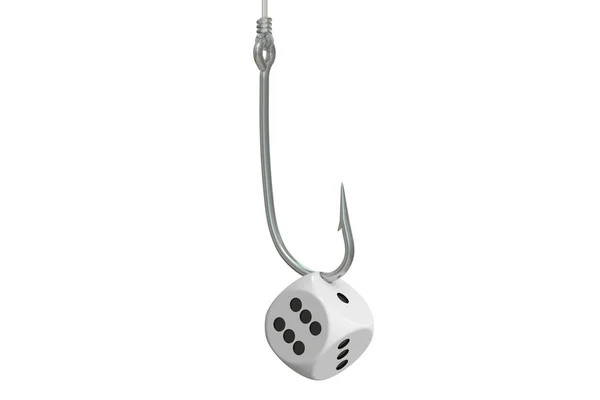 Gambling Addiction concept, fishing hooks with dice. 3D renderin — Stock Photo, Image