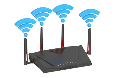 Dual-Band Wireless internet router, 3D rendering clipart