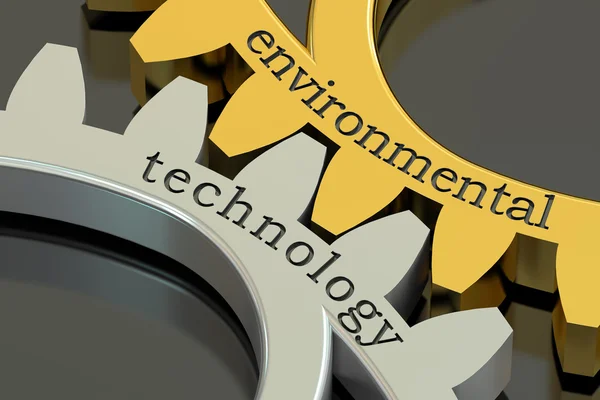Conceito de tecnologia ambiental nas engrenagens, renderização 3D — Fotografia de Stock
