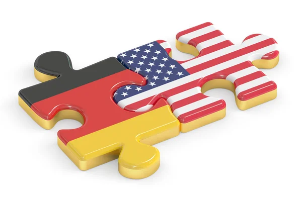 EUA e Alemanha quebra-cabeças de bandeiras, conceito de relação. Renderi 3D — Fotografia de Stock