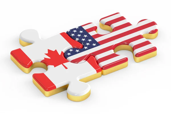 VS en Canada puzzels van vlaggen, begrip van de relatie. 3D-renderin — Stockfoto