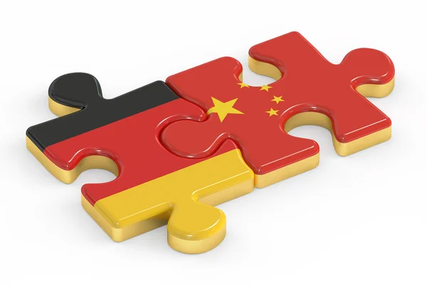 China e Alemanha puzzles de bandeiras, conceito de relação. Rende 3D — Fotografia de Stock