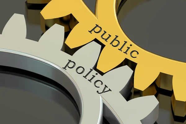 Conceito de política pública sobre as engrenagens, renderização 3D — Fotografia de Stock